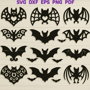 Paquete SVG de murciélago de Halloween / Archivo de corte de murciélago espeluznante para Cricut / Silueta de murciélago DXF / Png / Archivo de corte láser para decoración de Halloween / Descarga instantánea