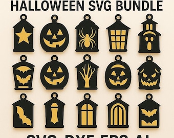 Halloween Lantern Svg Bundle | Spooky Laser Cut Lantern Svg | Halloween Decoration Svg Dxf Eps Ai | Cricut Glowforge Files