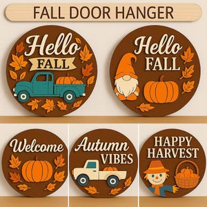 Fall Door Hanger SVG Bundle: Autumn Porch Decor Laser Cut Files (Digital Download