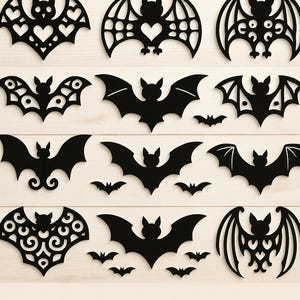 Pakiet Bat SVG | Pliki do cięcia nietoperzy na Halloween | Laserowo wycinane nietoperze dxf | Pliki Cricut i Glowforge | Sylwetka nietoperza png | Wektor nietoperza pdf do majsterkowania