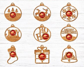 Christmas Chocolate Holder svg Bundle | Wooden Ornament Candy Holder Laser Cut File | Lindor Chocolate Holder dxf png pdf