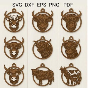 Highland Cow SVG Bundle | Farm Animal Laser Cut Files | Cricut, Glowforge, CNC | Farmhouse Decor Ornament | Digital Download