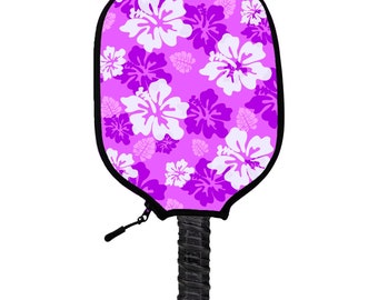 Purple Hibiscus Pickleball Paddle Cover - Handmade Pickleball Paddle Covers - Perfect Gift For Pickleball Players & Fans