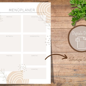 Planer menu do druku — cyfrowy plik PDF do pobrania | Tygodniowy plan posiłków