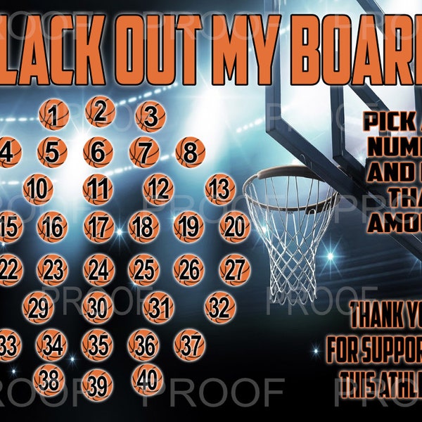 Basketball Black Out Board Fundraiser, Pick a Number to Donate Printable, Basketball Fundraiser Template