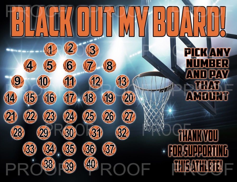 Basketball Black Out Board Fundraiser, Pick a Number to Donate