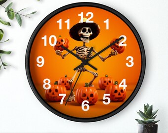 3D Skeleton with Pumpkins - Wall Clock