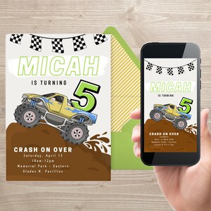 Monster Truck Digital Birthday Invitation, Boy Birthday Invitation, Digital Invitation