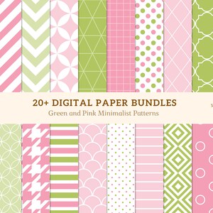 Boho Digital Paper Pack: Pink & Green Scrapbook Patterns (Digital Download)