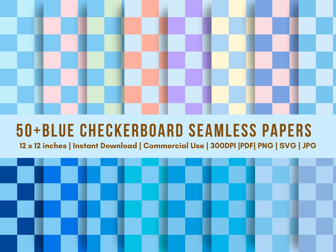 50 Blue Checkerboard Digital Papers Checker Seamless Pattern Etsy