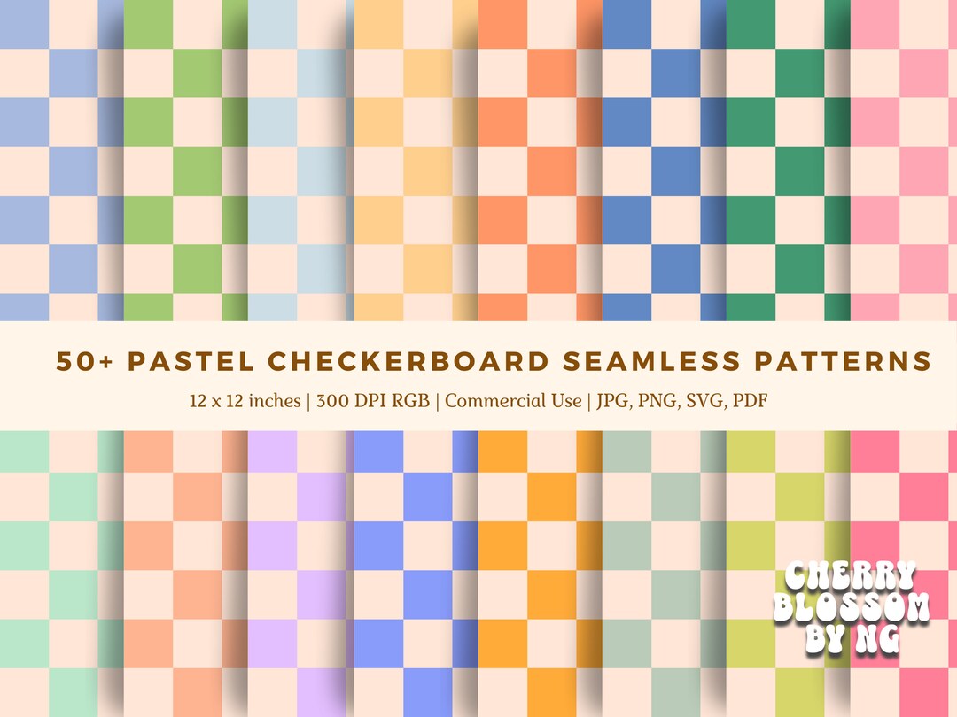 50 Pastel Checkerboard Digital Paper Checker Grid Background for