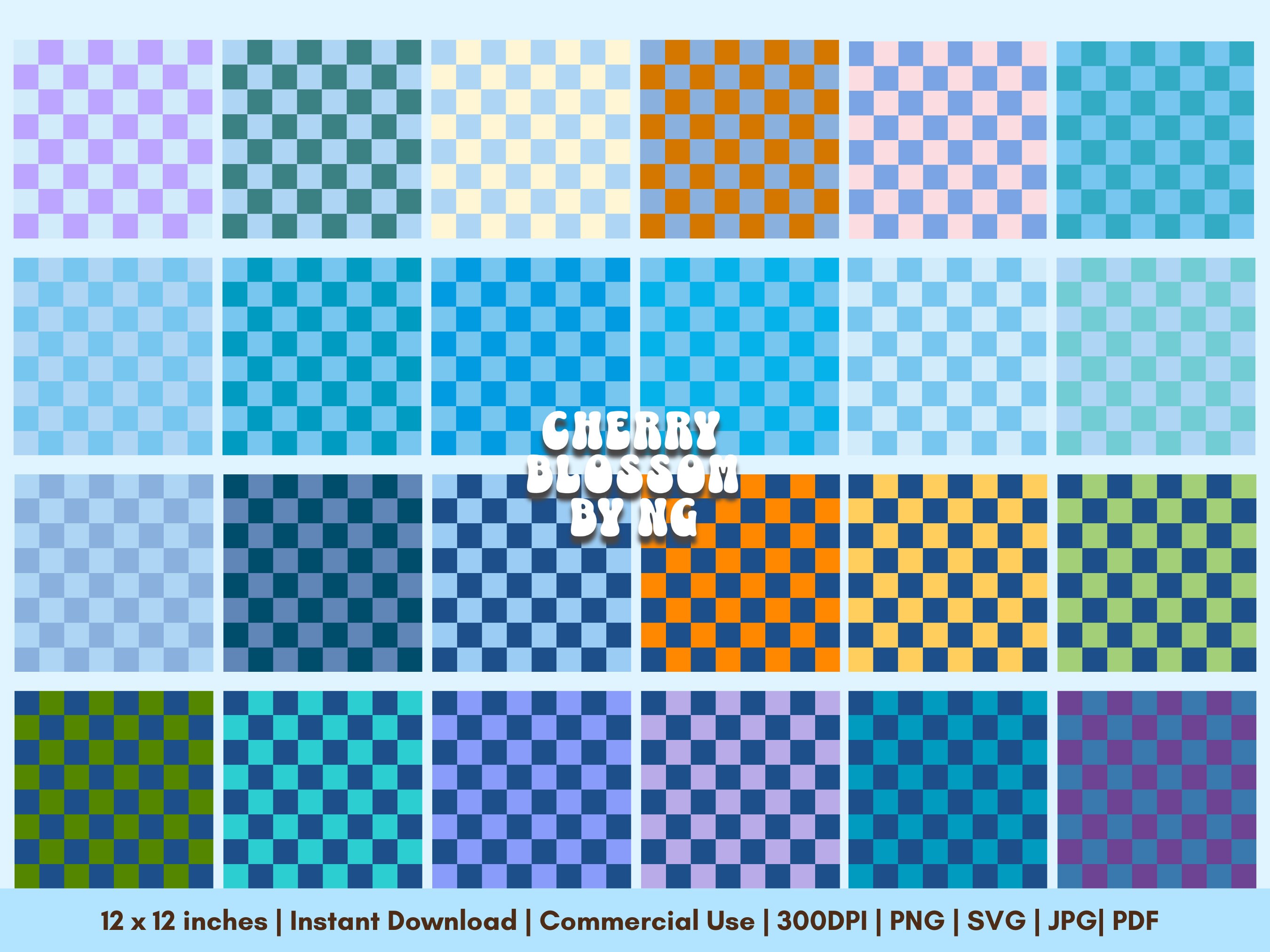 50 Blue Checkerboard Digital Papers Checker Seamless Pattern Etsy