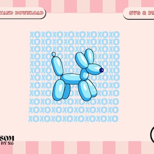 Xoxo ブルーバルーンドッグ SVG PNG、グルーヴィーなレトロなキャラクター、昇華転写用のトレンディな美的デザイン、シャツ、マグカップ、トートバッグ、枕、商用利用