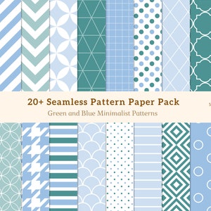 Seamless Green, Blue and White Digital Printable papers with polka dots, chevron, stripes, seamless repeat for surfaces design, fabric - 011