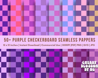 50 Purple Checkerboard Seamless pattern, checkered digital papers, checker pattern, checkered print for surface design, scrapbooking