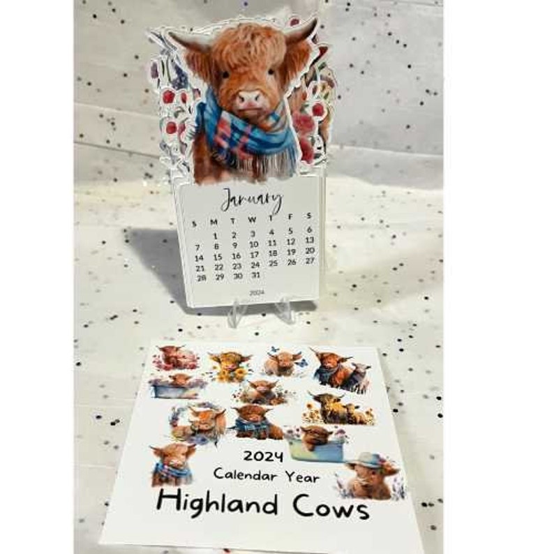 2024 Highland Cow Cut Desk Calendar Etsy