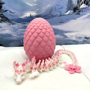 Cherry Blossom Dragon with Dragon Egg, 3D Printed Articulated Crystal Dragon, 12" Pink and White Crystal Dragon, Fidget ADHD Sensory Toy