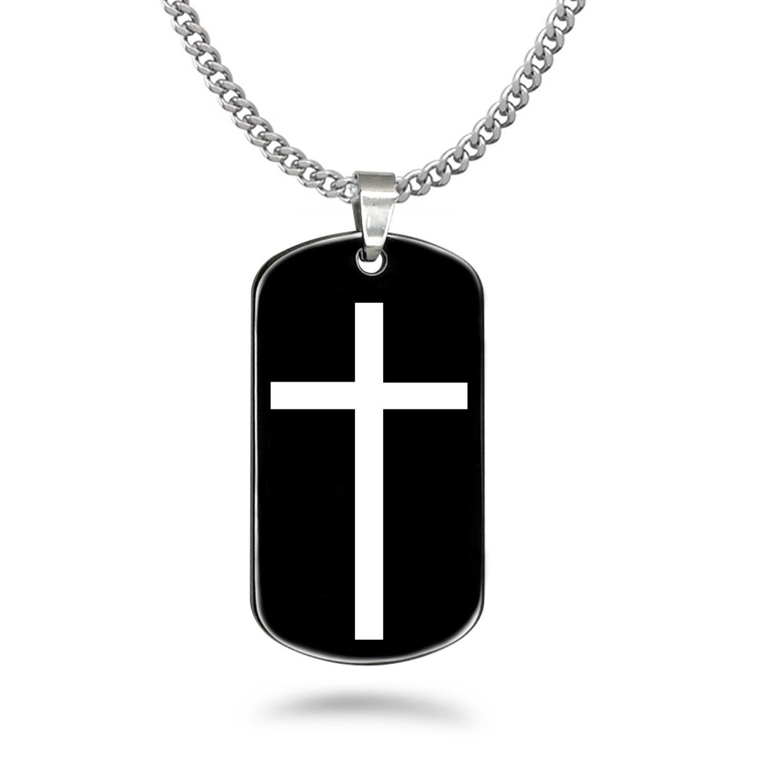 Dog Tag Necklace, Black Cross Dog Tag Necklace With Stainless Steel 24