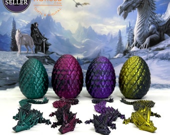 Crystal Dragon with Optional Dragon Egg Articulated Adult Crystal Dragon Silk Finish 4 Dual Colors Option, Fidget Toy Dragon • CinderWing3D