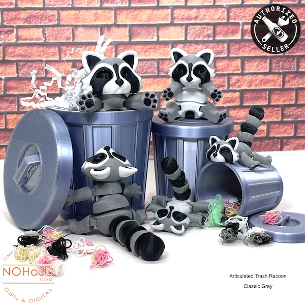 Articulated Racoon with Trash Can, 3D Printed Flexi Racoon, Trashcan Raccoon, Trash can, Raccoon Toy, Trash Panda, Fidget Toy, ADHD Toy