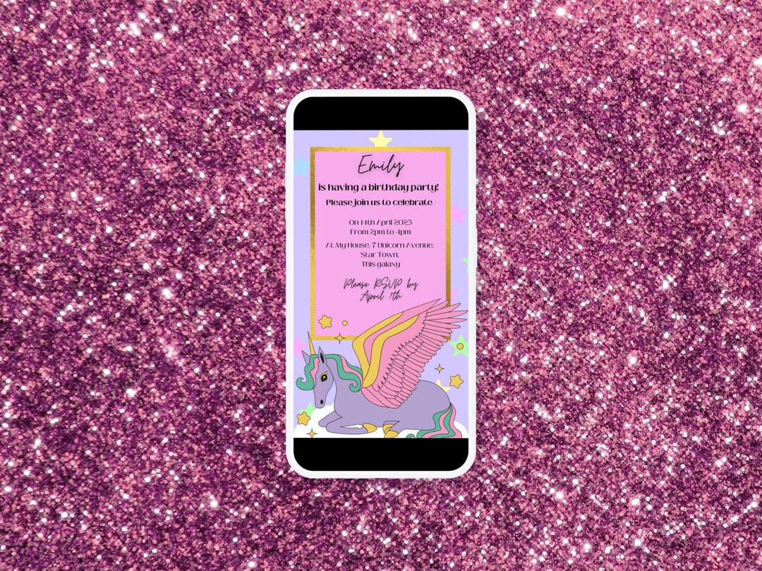 Digital Unicorn Birthday Invitation for Phone, Customisable DIY Canva ...