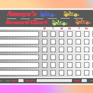 Race Car Reward Chart, Printable and Personalised Behaviour Chart, Daily Chore Chart for Kids, Children&#39;s Routine, Racing Car Theme