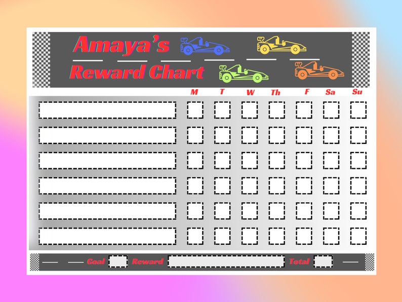 Race Car Reward Chart, Printable and Personalised Behaviour Chart ...
