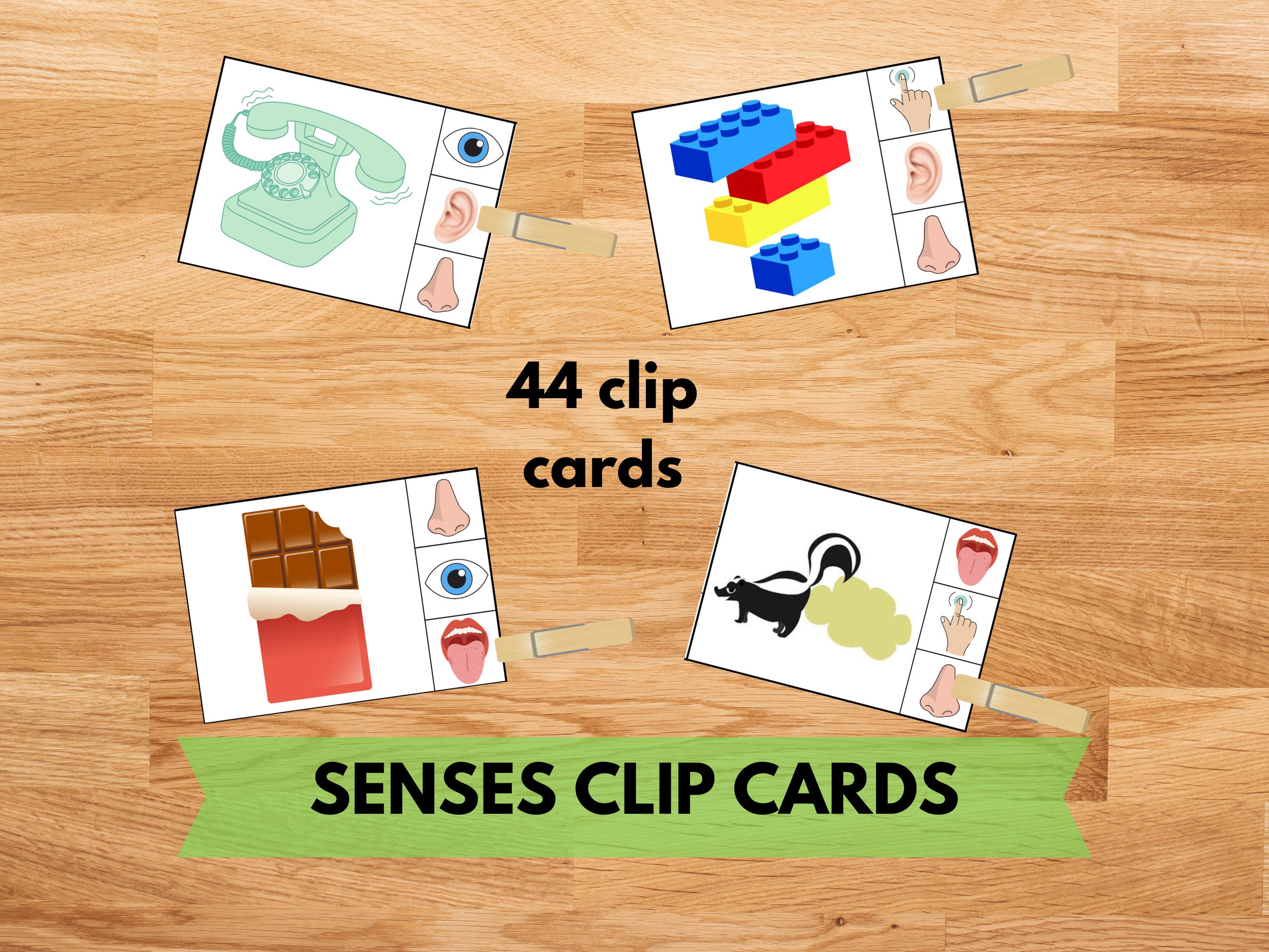 5 Senses Clip Cards, Sort and Match Game Kids Learning Game ...