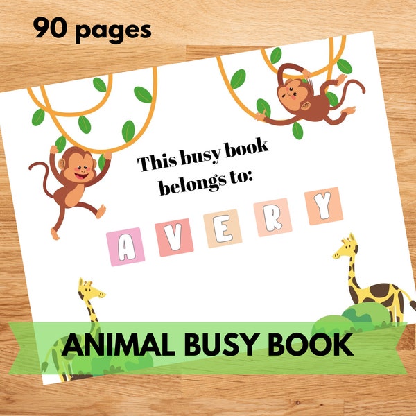 Animal Toddler Printable Busy Book Learning Binder, Kids Quiet Book Matching Game, Kid First Busy Book Toddler