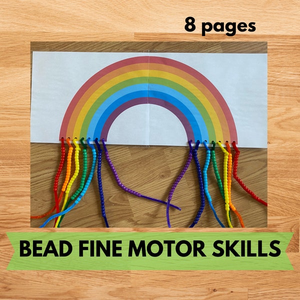 Bead Fine Motor Skills Printable, Pipe Cleaner Bead Sorting, Color Matching Game, Child Development Calm Down Corner