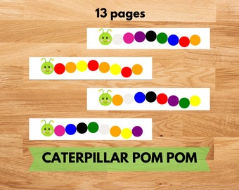 Caterpillar Pom Pom Color Match, Montessori Learning Activity, Colour Recognition and Pattern Matching, Toddler Quiet Time, Special Needs