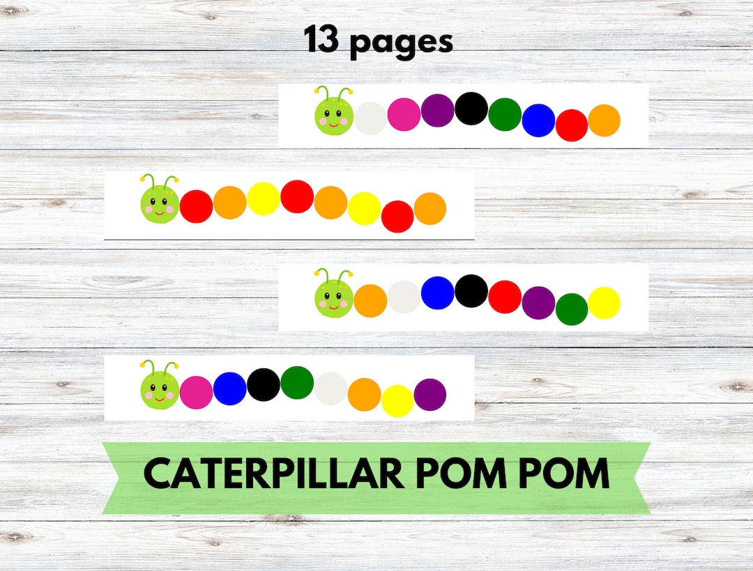 Caterpillar Pom Pom Color Match, Montessori Learning Activity, Colour