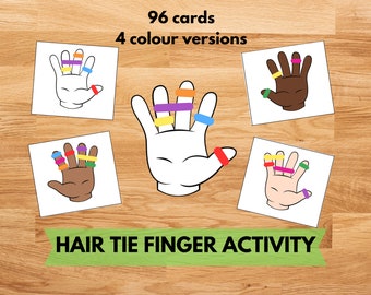 Hair Tie Finger Gym Activity, Dexterity Practice, Fine Motor Skills Matching Activity, Montessori Printables