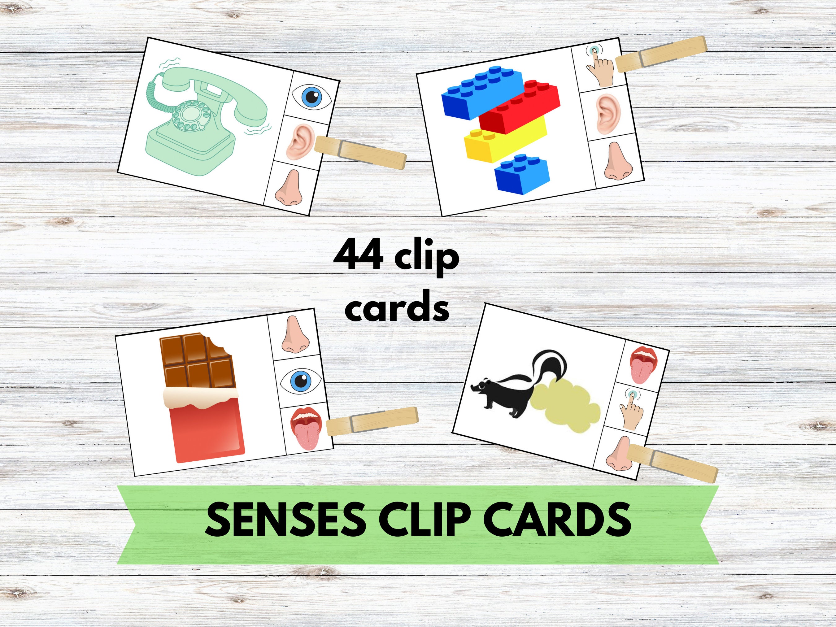 5 Senses Clip Cards Sort and Match Game Kids Learning Game - Etsy