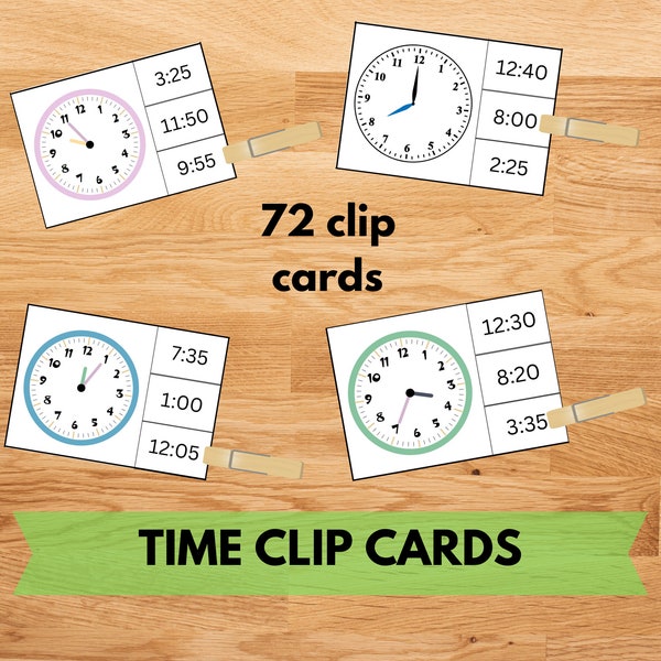 Telling Time Clip Cards Printable, How To Tell Time Analog Clock Activity, Learn To Tell Time Toddler Activity