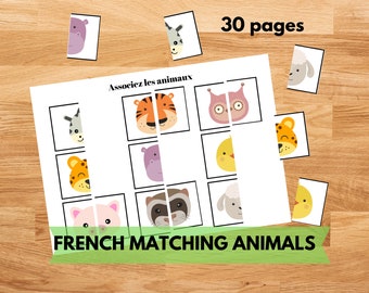 French Animal Matching Halves Printable Activity for Toddlers, Perfect for Daycare, Pre-K, Preschool, Kindergarten and Montessori Homeschool