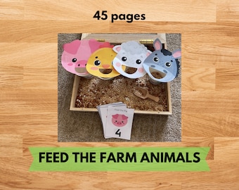 Füttern Sie die Tiere auf dem Bauernhof Sensory Bin Printable, Zahlenerkennung und Zählen 1-10 Mathe-Aktivität, druckbares Spiel für Vorschulkinder