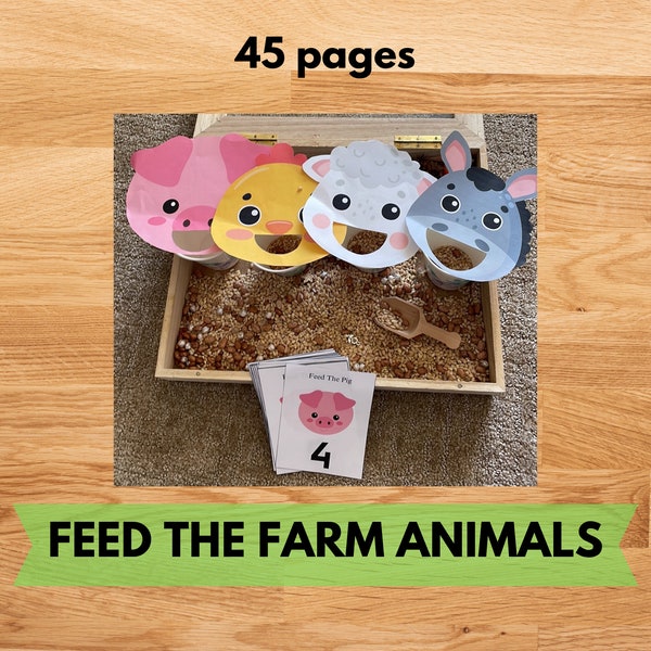 Feed The Farm Animals Sensory Bin Printable, Number Recognition And Counting 1-10 Math Activity, Animal Preschool Printable Game