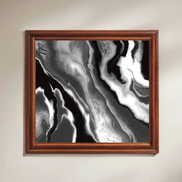 Digital Fluid Art, Wall Art Print, Abstract fluid painting, Black and White Fluid Pour, “Grayscale”