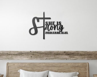 She Is Strong Religious Wall Art. Christian Gift. Catholic Gift.