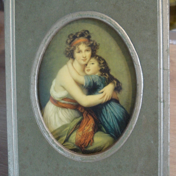 Madame de Vigée-Lebrun et sa fille. Adorable Chromo des années 30. Fixé sous verre
