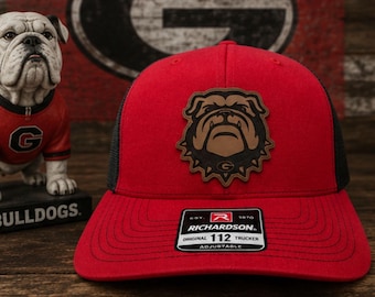 Bulldog Patched Hat, Snapback Trucker 112 Style Hat, GA football patch hat, Bulldogs, bulldogs' football, gift for dad, bulldogs football