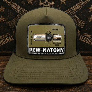 Pew-Natomy bullet Patched Hat, Dura Bull Trucker Style Hat, Bullet patched hat, Republican, gift for Dad, funny anatomy of a bullet hat.