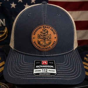 Genuine Navy Chief established 1893 detailed Anchor Snapback, Navy Chief Gift, Navy CPO Hat, Chief gift, genuine patched on Richardson 112.