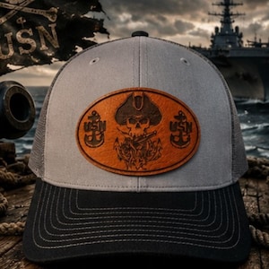 Davey Jones Chief Snapback, Navy Chief Gift, Navy SCPO Hat, MCPO gift, genuine leather patch on Richardson 112 hat