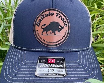 Buffalo Trace bourbon Leatherette Patched Hat, Snapback Trucker 112 Style Hat, whiskey buffalo patch hat, Bourbon lover hat, Bourbon hat.