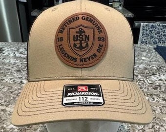 Retired Chief Hat, Chief Snapback, Chief Gift, Navy Chief Hat, retired chief gift, retired genuine Richardson 112 hat, leatherette patch