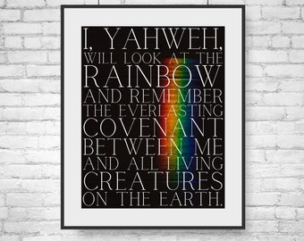 GENESIS 9:16 EVERLASTING COVENANT wall decor Rainbow Bible Verse wall art gift for Christian Scripture quote wall decor Rainbow Faith art