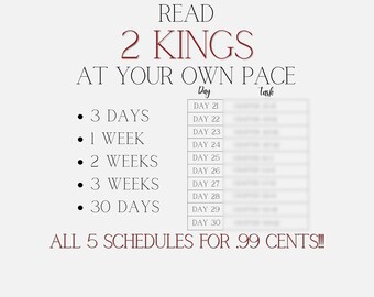 2 KINGS READING SCHEDULES - "At Your Own Pace" - structured Bible reading plans - Scripture reading schedule - Small group reading plans