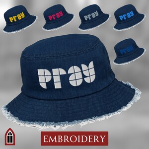 Denim Bucket Hat, Navy and White Pray Hat, Shabby Classic Dark Blue Denim Hat, 90s Bucket Hat for Mom, Jesus Womens Clothing, Christian Gift